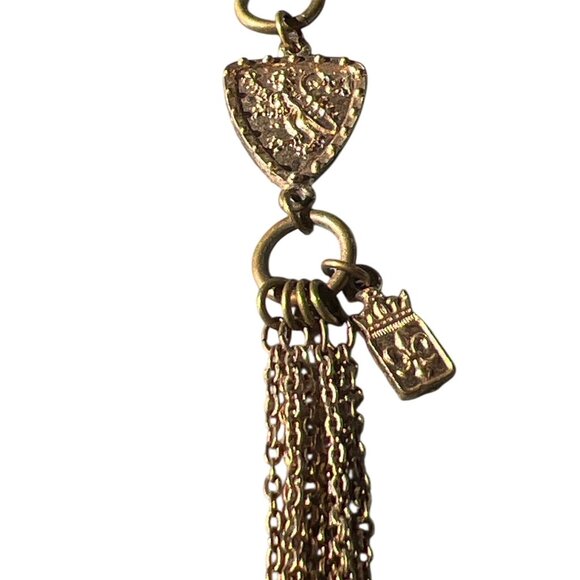 Cookie Lee Gold Tone Long Multi Chain Necklace Heart Key Fleur-De-Lis Charms 42" - Picture 2 of 6